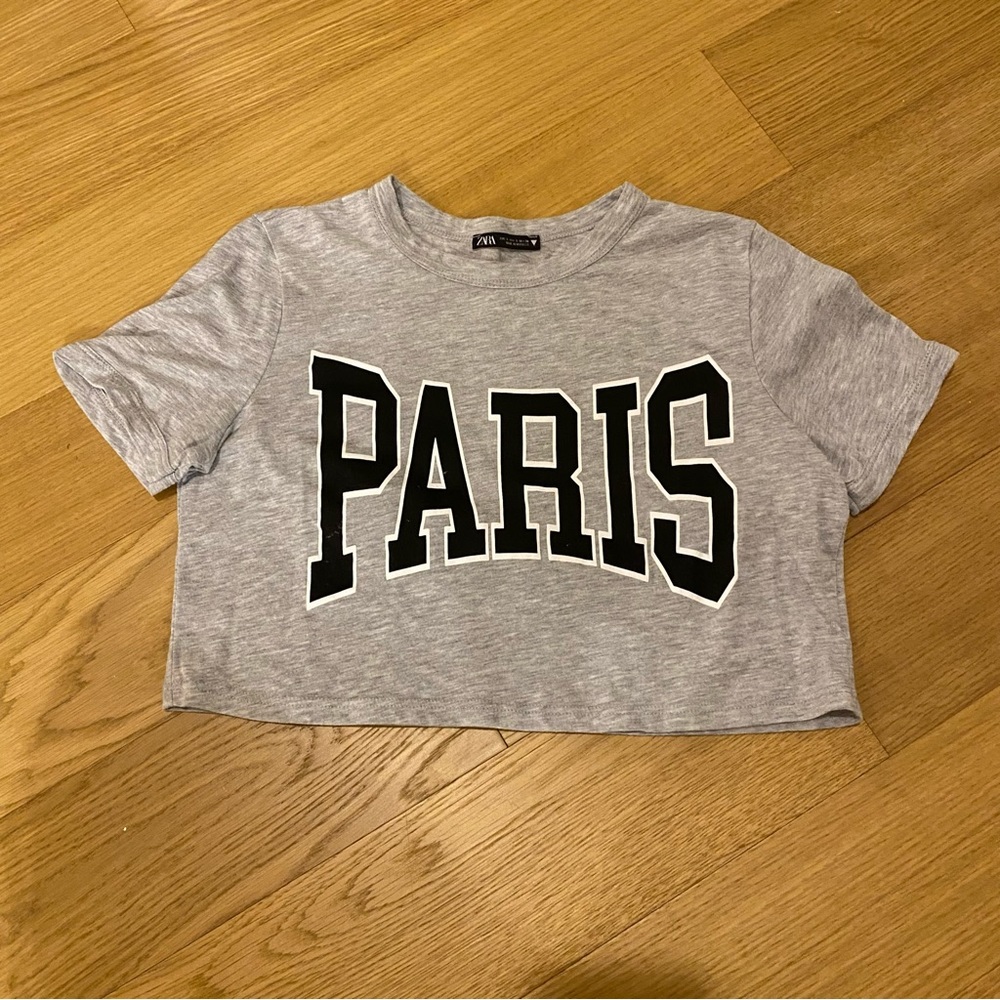 Zara Paris gray Crop Top Size S